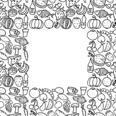 Seamless food pattern. Doodle pattern with food icons and place for text. Food background