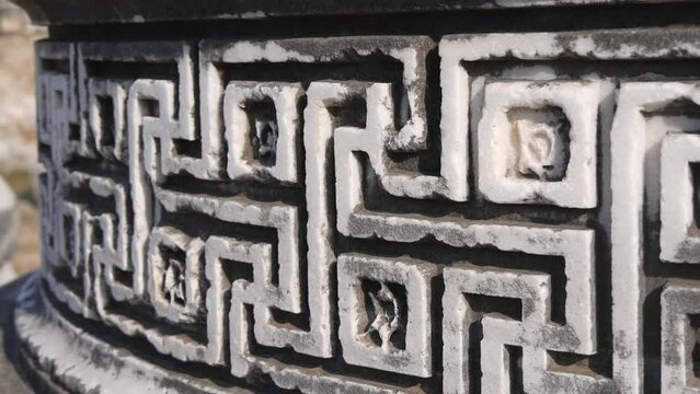 Fragment Of A Pattern On A Stone Column In An Ancient Greek Temple