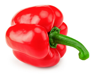 one red sweet bell pepper isolated on white background. clipping path