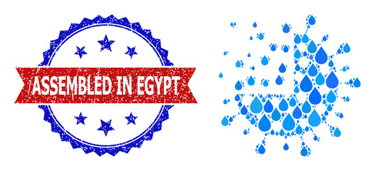 Vector mosaic synthesis coronavirus, and bicolor dirty Assembled in Egypt seal stamp. Synthesis coronavirus mosaic for clean drink ads.