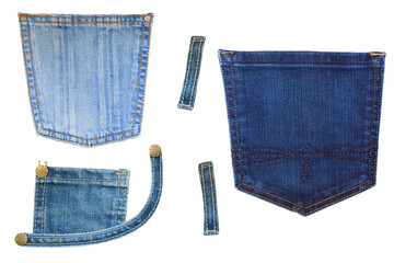 Classic jeans details. Clip art set on white background