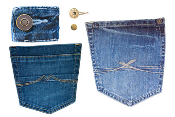 Classic jeans details. Clip art set on white