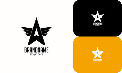 letter a star wings logo, used for successful companies visible from the star symbol and wings