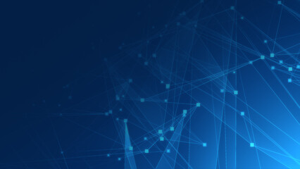 Abstract blue polygon tech network with connect technology background. Abstract dots and lines texture background. 3d rendering.