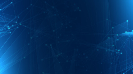 Abstract blue polygon tech network with connect technology background. Abstract dots and lines texture background. 3d rendering.