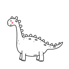 Cute smiling dinosaur isolated on white background. Vector hand-drawn illustration in doodle style. Perfect for cards, logo, decorations. Cartoon character.
