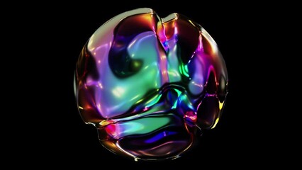 Realistic looping 3D animation of the beautiful abstract morphing liquid colorful glass dark sphere rendered in UHD with alpha matte