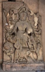 Indian Architecture of 5th Century. Stone sculpture of Indian God inside the Neelkanth temple in Kalinjar Fort, Uttar Pradesh, India.
