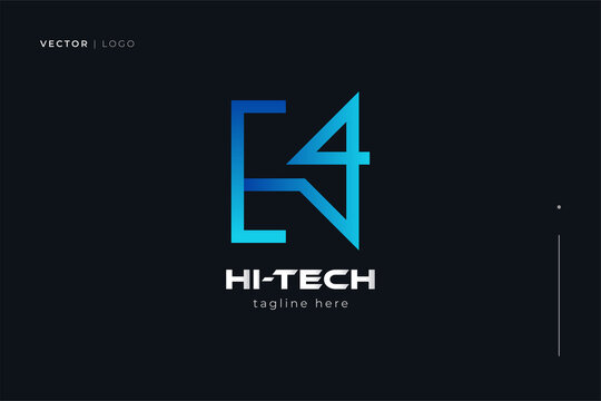 Abstract H4 Logo or Symbol. Initial H and 4 Logo Design in Blue Gradient