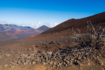 barren slopes and cinder cones on valley floor of haleakala crater maui hawaii