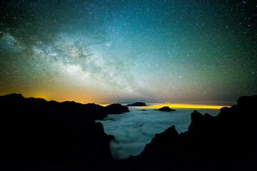 Milky way in Caldera De Taburiente Nature Park, La Palma Island, Canary Islands, Spain