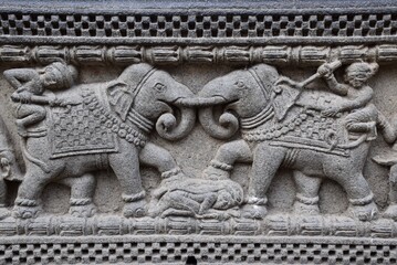 Design of small elephants on the wall of Ahilyabai Fort, Maheshwar (Madhya Pradesh)