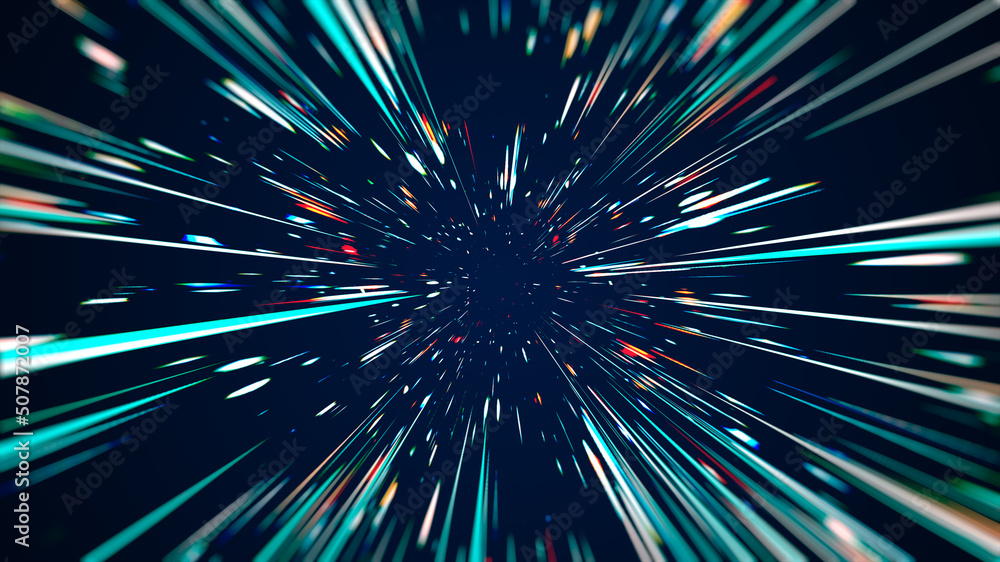 Wall mural cosmic hyperspace background. speed of light, hyper jump into another galaxy, multicolored glowing n