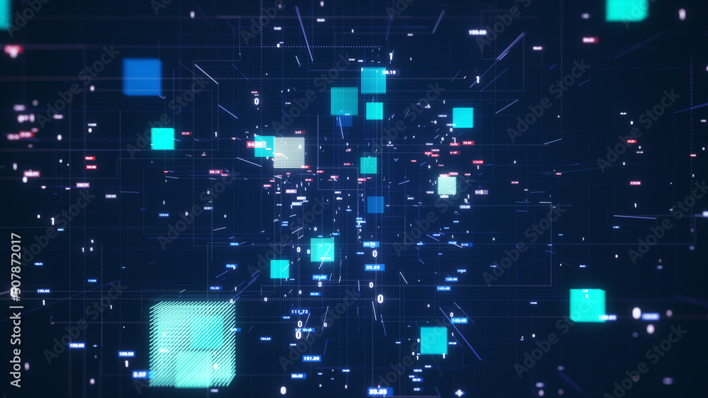 Poster blockchain concept. isometric digital blocks connect with each other and shapes crypto chain. blocks