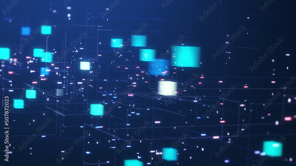 Poster blockchain concept. isometric digital blocks connect with each other and shapes crypto chain. blocks