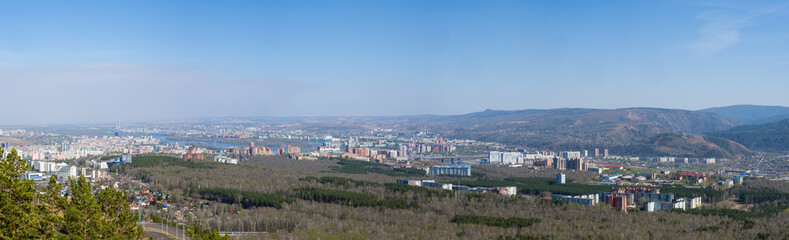 Panorama of the city of Krasnoyarsk. Siberia Russia. Summer sunny day