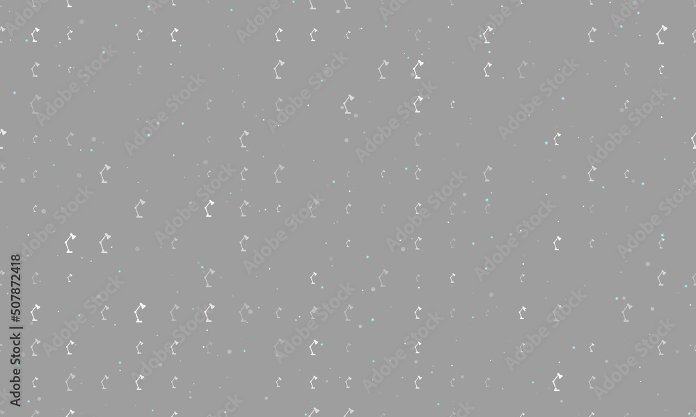 Poster seamless background pattern of evenly spaced white table lamp symbols of different sizes and opacity