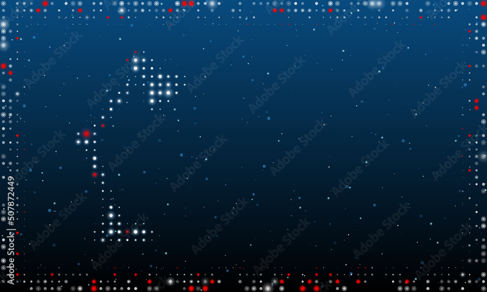 Poster on the left is the table lamp symbol filled with white dots. pointillism style. abstract futuristic 