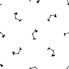 Seamless pattern of repeated black table lamp symbols. Elements are evenly spaced and some are rotated. Vector illustration on white background