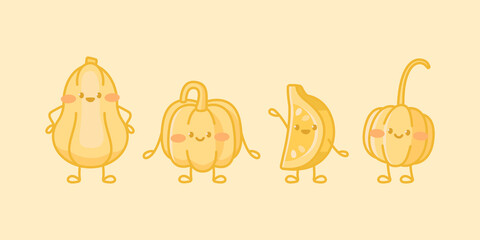 Cute pumpkin characters. Cartoon vector isolated illustration