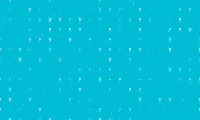 Seamless background pattern of evenly spaced white wheat symbols of different sizes and opacity. Vector illustration on cyan background with stars