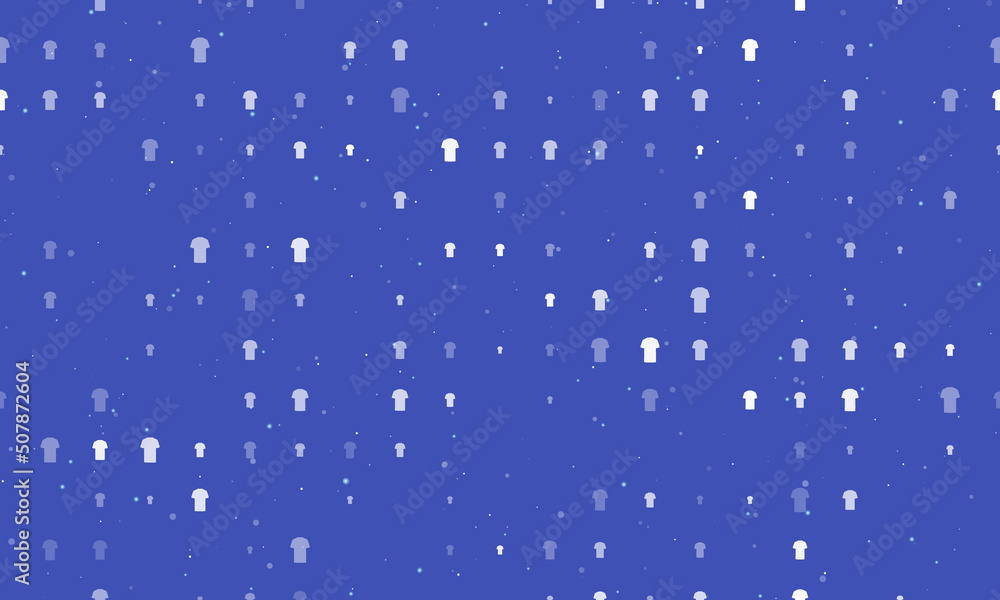 Poster seamless background pattern of evenly spaced white t-shirt symbols of different sizes and opacity. v