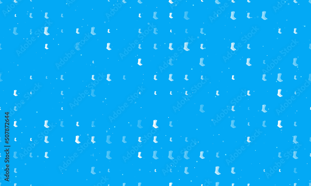 Poster seamless background pattern of evenly spaced white socks symbols of different sizes and opacity. vec