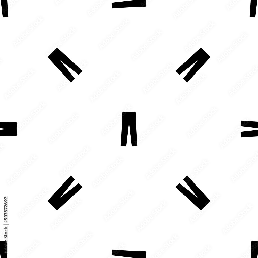 Poster Seamless pattern of repeated black pants symbols. Elements are evenly spaced and some are rotated. Vector illustration on white background