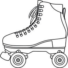 Roller skates shoes derby, Boots retro old school sport. Contour lines drawn, drawing