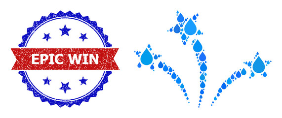 Vector mosaic fireworks, and bicolor unclean Epic Win seal. Fireworks collage for clean water ads. Fireworks is composed from blue pure water drops.