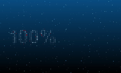 On the left is the 100 percent symbol filled with white dots. Background pattern from dots and circles of different shades. Vector illustration on blue background with stars