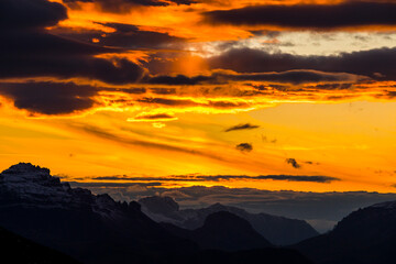 Sunset in Dolomites mountains, Alps, northern Italy
