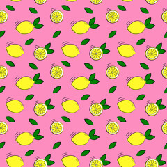 Fresh background of lemons. Hand drawn overlapping background. Colorful doodle wallpaper vector. Seamless pattern with citrus fruits collection. Decorative illustration, good for print
