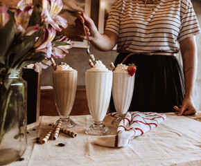 two glasses of milkshake