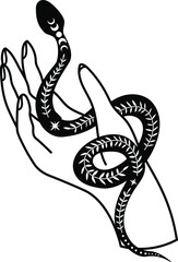 Fototapeta premium Mystical hands of a witch. Magic poster, Tattu style, Vector, Tarro, moon, celestial art. Hands.