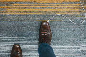 The concept of a new start up business man steps into the start of the new year The readiness of a strong leader leads the way to success.
