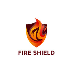 Fire shield logo design element. Fire warning sign shield. Fire flame icon vector illustration