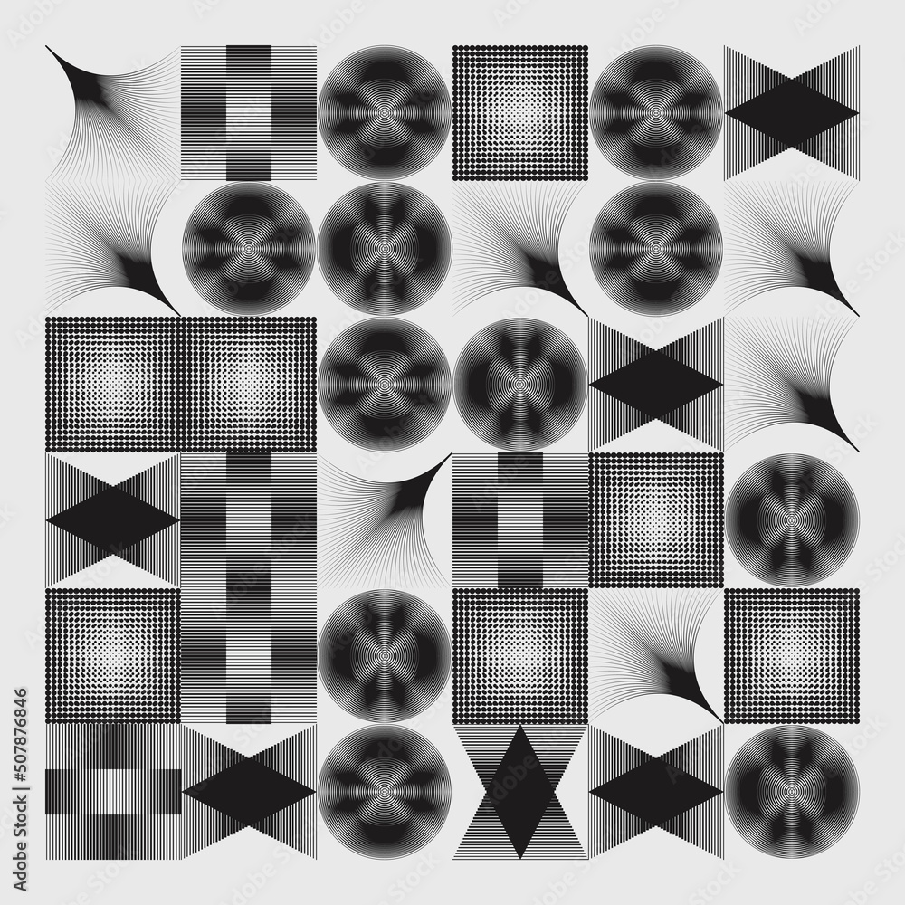 Poster brutalist art inspired vector pattern graphics made with bold abstract geometric shapes