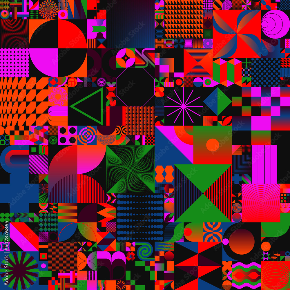Poster bizarre gradient vector seamless pattern graphics with abstract geometric shapes and geometry forms