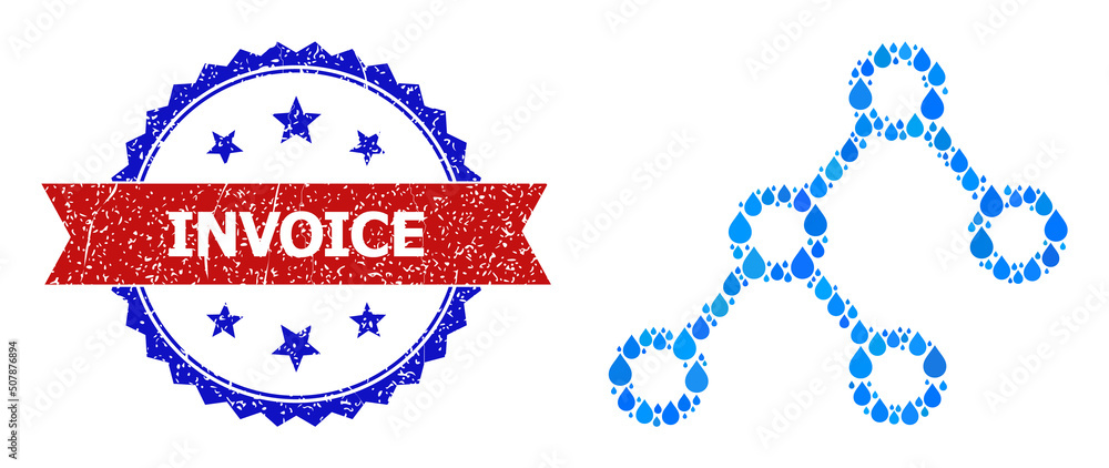 Poster vector mosaic binary connections, and bicolor unclean invoice seal stamp. binary connections mosaic 