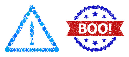 Vector mosaic danger, and bicolor textured Boo! seal stamp. Danger collage for clean water advertisement. Danger is created with blue clean aqua tears.