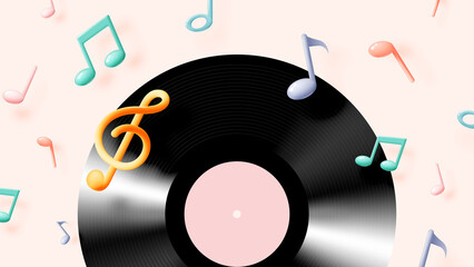 Music notes, song, melody or tune 3d realistic vector icon