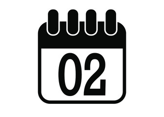 Day 2. Simple day 2 calendar icon in black and white.