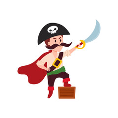 Pirate captain on a white background, vector flat illustration.