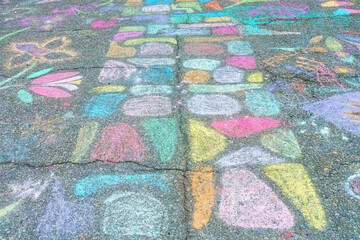 Chalk drawings in Nathan Phillips Square, Toronto, Canada