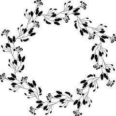 Round frame made of flowers. Leaves frame. Wreath of flowers and leaves. wreath silhouette. Contour frame from plants. Vector illustration.