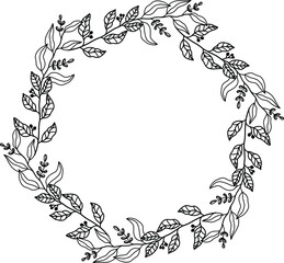 Round frame made of flowers. Leaves frame. Wreath of flowers and leaves. wreath silhouette. Contour frame from plants. Vector illustration.