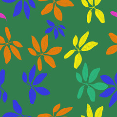 Seamless doodle colored  floral, leaves. Hand drawn.