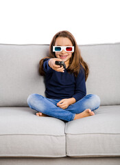 Girl holding a TV remote