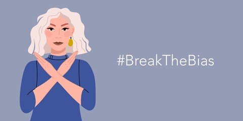 The albino girl. Break the bias.  Movements against discrimination, inequality and stereotypes. Vector